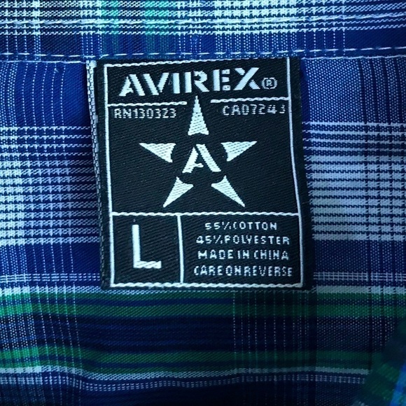 𝅺AVIREX Plaid Blue Green Button Up Long Sleeve Sz L - Picture 5 of 5